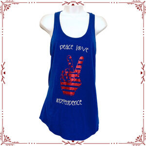 Women's XL Peace Love Independence Blue Tank Top